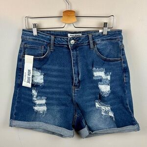 Distressed Blue Jean Shorts Size 2X Plus Size Mom High Waisted Denim Wax Jean